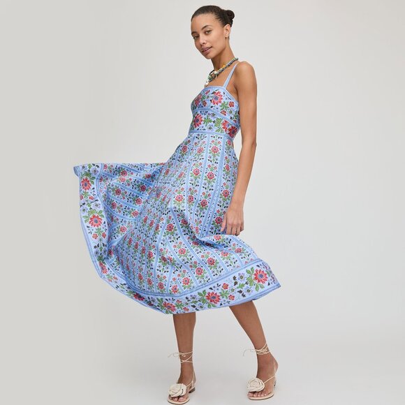 Hill House Home The Margot Dress - Blue Floral Block Stripe Size LBlue Floral Bl - Picture 3 of 6